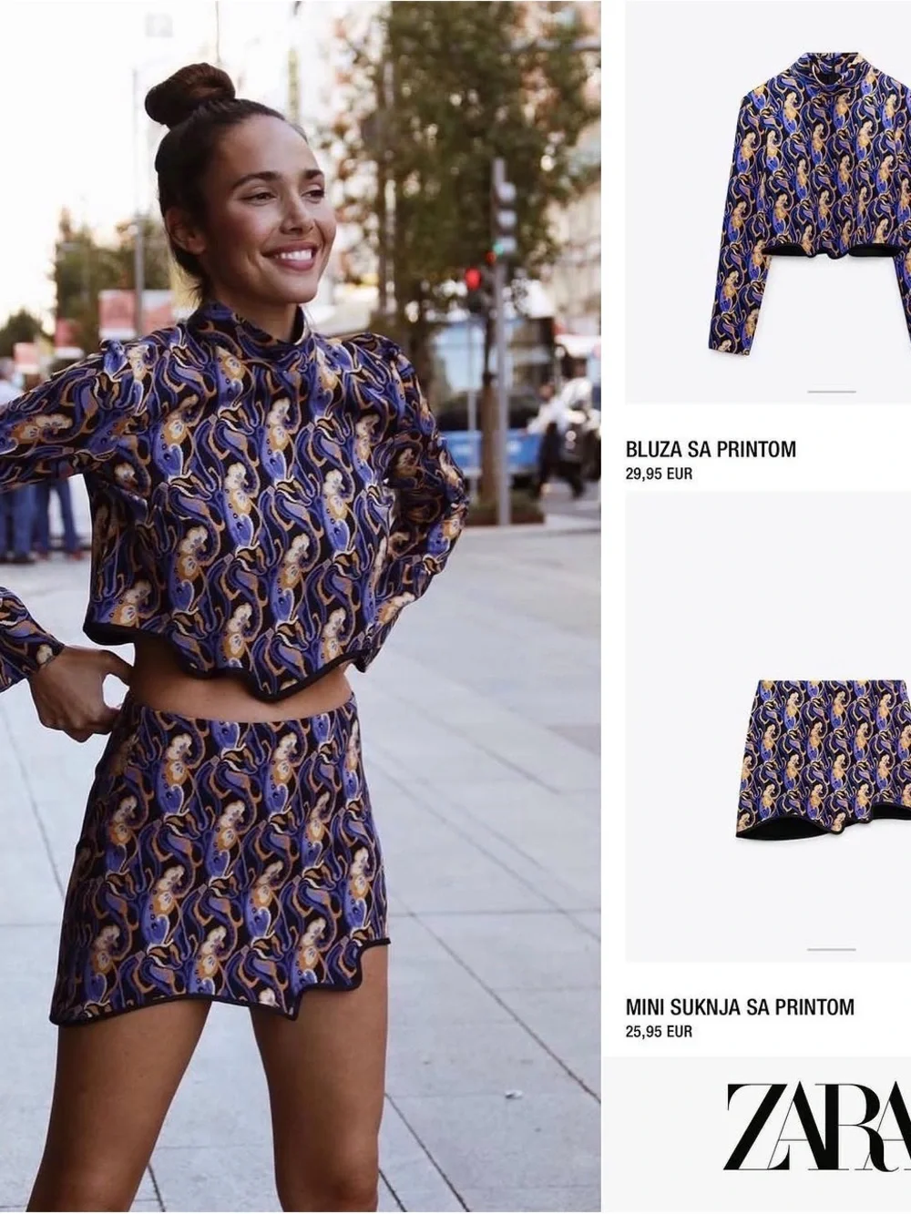 Zara Navy and Gold Paisley Mini Skirt